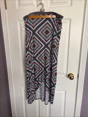 Maeve Geometric Diamond Maxi Skirt - Gray with Red & Blue Accents